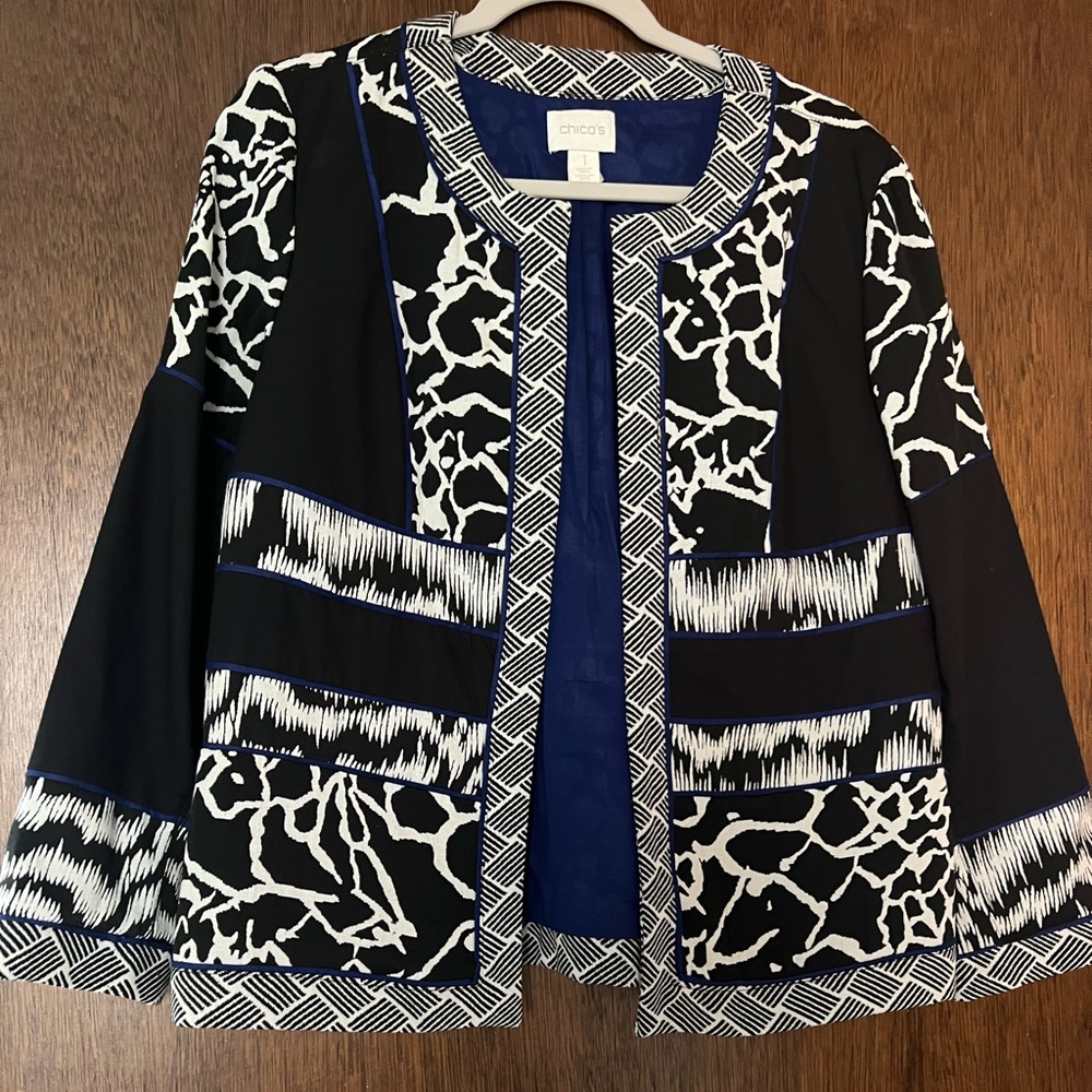 Chico's Black and White Patterned Blazer